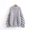 Women's Sweaters 2023 Hand Knitted Sweater Women Winter Pullover Lantern Long Sleeve Turtleneck Jumper Sueter Mujer