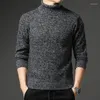 Herrtröjor Vintertröja tjock fleece ull Turtleneck Knit Pullover Casual Fashion Warm Bottom Pure Color Menswear Spring Jumper