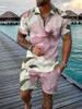 Мужские спортивные костюмы Man Sportswear Fashion Fashion Full Body 3D Printed Polo Neck Рубашка на молнии и шорты 2 шт. Мужчина повседневное дышащее спорное костюм 230724