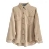 Blusas femininas 2023 primavera outono mulheres camisa de veludo solto tops soltos casuais cardigã jaqueta vintage camisas de manga comprida feminina