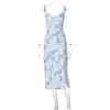 Повседневные платья модные цветочные vingate slit slit plore 2023 Летний отпуск макси женский тонкий рукав