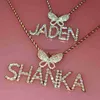 Pendant Necklaces Icy Butterfly necklace with Custom Name Plate Bling Letters Necklace Personalized Name Jewelry Personalised Gifts for Her J230725