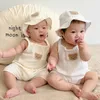 Rompers Cartoon Bear Muslin Romper Hat Suit Summer Autumn Baby Clothes Infant Girls Coat Soft Cotton Breathable Jumpsuit for Boys 0 3 T 230724
