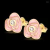 Boucles D'oreilles Clou Argent 925 Femme Rose Délicate Et Zircon Brillant