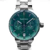 Montres pour hommes Green Face Japon vk Mouvement à quartz Multifonction Chronographe 43mm Bracelet de montre en métal Montre-bracelet