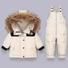 Manteau en duvet -30 degrés enfants vêtements ensemble 2pcs 2023 hiver doudoune combinaison bébé garçon fille enfant en bas âge épais chaud salopette habit de neige 1-5 Y HKD230725