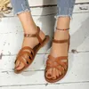 Sandálias femininas sapatos à venda tornozelo cinta feminina verão roma praia sólida peep toe casual plana