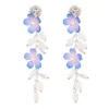 Dangle Earrings 1 Pair Fashion 9x1.9cm Bule/pink Multi Layer Resin Flower Imitation Pearl Long Creative Personalized Wedding Earring