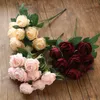 Fleurs séchées 10 Tête Bourgogne Roses Bouquet Fleurs Artificielles Western Rose Décoration De Mariage Couleur Pivoine Faux Fleur Simulation Fleur R230725