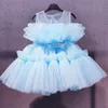 Kız elbiseler kız bebek tül prenses elbise çiçek zarif 1st vaftiz doğum günü partisi balo elbisesi kolsuz çocuklar düğün akşamı resmi 230724