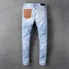 Herren Jeans Mode Patch Ripped Blue Männer Slim Fit Designer Washed Denim Hosen Hip Hop DJ Party Punk Rock Hosen T230725