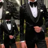 3 datorer Black Mens Suits Wedding Tuxedos Custom Made Lace Groom Groomsmen Suit Mens 'Business Formal Wear249a