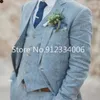 Męskie garnitury Blazery garnitury mężczyźni liniowe beżowe garnitury ślubne na plażę dla mężczyzn swobodny mężczyzna Blazer niestandardowy Tuxedo Kurtka Set Mens garnitury 230724