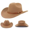 Berets Jazz Hat Ethnic Style Wide Brim Hemming Faux Leather Belt Decor Western Cowboy Cowgirl Fedora Fashion Accessories Sombrero