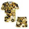 Tute da uomo Streetwear Abito estivo Manica corta Tee Set Abbigliamento da spiaggia Uomo Stampa 3D Modello giallo dorato Abiti chic 2XS 6XL 230724