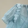 Damesblouses Zomer Elegante uitgeholde korte kanten overhemden Damesmode Ruches Patchwork Bladerdeegmouw Groene damestops