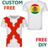 Koszulki męskie Bolivia T Shirt Free Custom ay-marc quechua Text Red Cross Bolivian Conmebol T Shirt Chuquisacia Flag Młodzieżowa koszulka piłkarska 230724