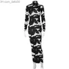 Basic Casual Dresses Autumn Women Fashion Long Sleeve Bodycon Pencil Jurk Maxi Cow Print Turtleneck voor 2022 Winterkleding Streetwear Z230725156