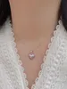 2023 Koreaanse Stijl Sterling Zilver 925S Liefde Roze Micro Diamanten Hanger Eenvoudige Zoete Zout Kraag Ketting Leuke Ketting Meisje