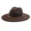Amerikaanse Stijl Suede Vilt Fedora Hoed Voor Mannen Vrouwen Vintage Brede Rand Western Cowboy Hoed Winter Trilby Jazz Caps