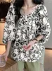 Women's Blouses 2023 VONDA Fashion Tops Women Summer 3/4 Puff Sleeve Floral Printed O-Neck Casual Loose Shirts Bohemian Blusas Femininas