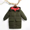 Down Jas MUABABY Kids Winter Warme Dikke Jas Kinderen Lange Jas Hooded Katoenen Kleding Tiener Mode Bovenkleding 2- 12T HKD230725