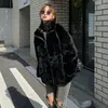 Women's Fur Winter Jackets Solid Loose Simplicity Stand Collar Female Coat Fashion Warm Black White Faux