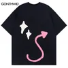 T-shirt da uomo Uomo Streetwear Tshirt Diavolo Corno Teschio Scheletro Stelle T-shirt grafica divertente T-shirt in cotone Harajuku T-shirt estiva Hip Hop Tee 230724