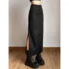 Jupes Grunge Casual Tag Split Femmes Midi Mall Gothique Punk High Raise Slim Jupe Longue Y2k Sexy Fashion Streetwear