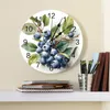 Wall Clocks Blueberry Watercolor Leaf Clock Large Modern Kitchen Dinning Round Bedroom Silent Hanging Watch