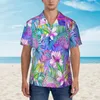 Camisas casuais masculinas Camisa de manga curta Neon Tropical Botanical Botanical Flamingos And Palms T-shirts Polo Tops