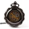 Montres de poche Noir Plein Acier Lumineux Mécanique Montre De Poche Steampunk Vintage Creux Analogique Squelette Remontage À La Main Mécanique Montre De Poche 230724