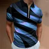 Hommes Polos 2023 T-shirts Hommes Zipper Gradient Original Turndown Surdimensionné Trimestre Polo Respirant Tops Vêtements À Manches Courtes Tee
