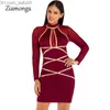 Abiti casual di base Abiti casual Ziamonga 2021 Abito invernale a maniche lunghe in pizzo con fasciatura Donna Sexy Scava fuori Club Mini Celebrity Evening Runway Party Z230725