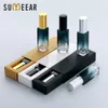 Perfume Bottle Wholesale 10ml refillable thick square glass perfume bottle with box portable spray pump bottle empty container 230724