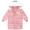 Down Coat 2023 Girl Winter Down Jacket Waterproof Shiny Letter Warm Long Girls Outerwear Coat 5-14 Years Kids Spädbarn Girl Parka Snowsuit HKD230725