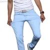 Jeans pour hommes Jeans pour hommes Hommes Couleurs unies Mid Cowboy Tight Pants Élastique Casual Straight Skinny Stretch Blue Trousers1 L230725
