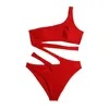 Kvinnors badkläder 2023 Summer One Piece Swimsuit Solid Color Cut Out Bikini For Women Monokini Female Sexy Beach Bathing Suit Biquini