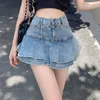 Skirts Y2k leather Denim half length skiing women's summer Kawaii frill fold skiing E-girl high waist mini skiing A-line skiing 230720