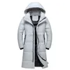 Kvinnor Down Parkas New Winter Men's Hooded Over-Knee Down Jacket White Duck Down Fashion Thick Warm Long Coat Purple Grey Black Par Outfit HKD230725