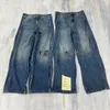 Original bale Washed Twisted Wave Line Loose Leg Mid Waist Jeans Denim Pants Fashion Loose Men Hiphop Streetwear Causal Jeans