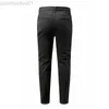 Męskie dżinsy męskie dżinsy 2021 Europejska amerykańska moda męska w trudnej sytuacji kolano rozerwane chude szczupłe, swobodne czarne spodnie dżinsowe L230725