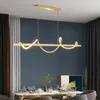 Pendant Lamps Modern Long Rotate LED Lamp With Remote Control Gold For Dining Room Kitchen Coffee Table Home Decor Lighting Fixture