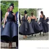 2019 Unique Design Thé Longueur Robes De Demoiselle D'honneur Halter Dos Nu Grand Arc Court Noir Demoiselle D'honneur De Mariage Invité Robes De Soirée Cheap283c