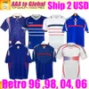 Fran CE Soccer Jersey 1998 Французская ретро -версия 96 98 04 06 Зидан Генри Майлло де Футбольная рубашка дома Trezeguet Футбольная форма