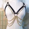 Cinture Cuoio Sexy Imbracatura Giarrettiera Con Nappe In Metallo Corpo Donna Bondage Cage Bralette Strap Chest Sculpting Silver