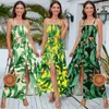 Vestidos casuais 2023 primavera/verão cintura alta vestido boêmio suspensório sem costas saia longa roupas femininas