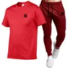 Tute da uomo Abbigliamento da uomo Pantaloni casual da uomo in puro cotone ventilato Tshirt set di pantaloni 230724