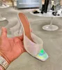 Sapato Feminino Couro PVC Bico Quadrado Salto Alto Slip On MUADDI Lupita Glass Mules Transparente AMINA Branco Perolado Iridescente