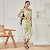Casual Dresses Women Y2K Summer Vintage Knitted Dress Strapless Slim Fit Backless Wave Long A-Line Party Cocktail
